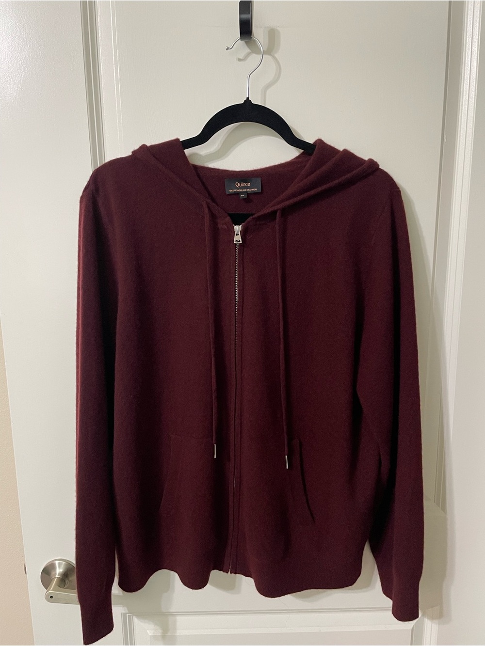 Quince 100% Mongolian Cashmere Full Zip Hoodie Burgundy XL
